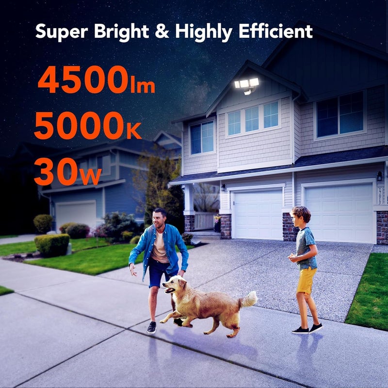 OREiN 2 Pack Motion Sensor Outdoor Flood Light, 30W 4500LM LED Security Light with 180° 40FT Detection, Dusk to Dawn/Auto/Test Modes, IP65 Waterproof Hardwired Floodlight for Yard, Garage, Driveway - Image 5